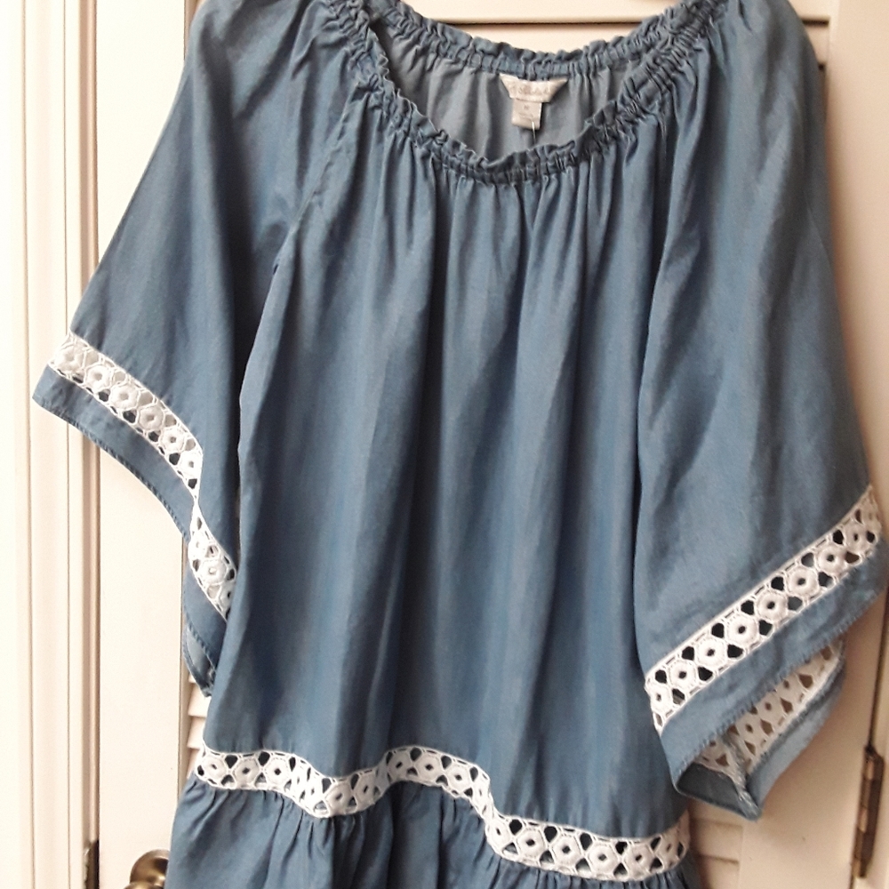 Khakis and Co Chambray Peasant Lace Dress M